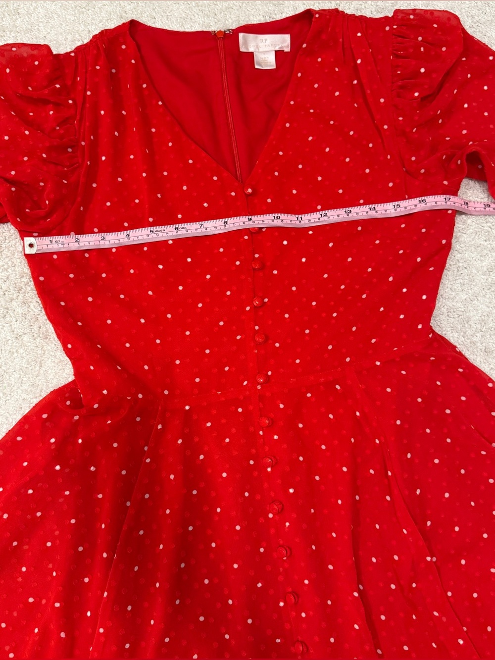 Rachel Parcell Red Polka Dot Midi Dress with Puff Sleeves and V-Neck - Picture 4 of 9